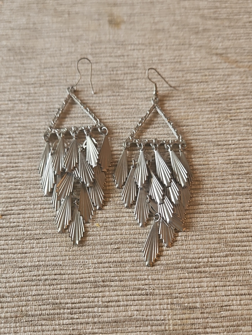 4  For $10 Silver Layered Fringe Drop Earrings .